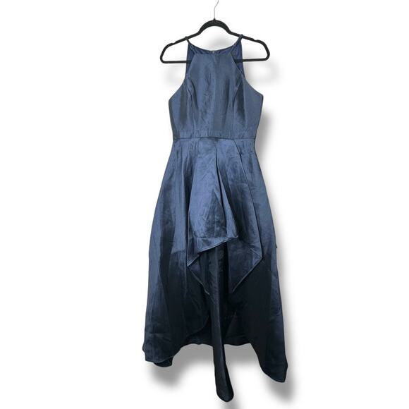 Lulus NWT Broadway Show Navy Blue High-Low Taffeta Pleated Gown Dress Medium - Picture 3 of 11